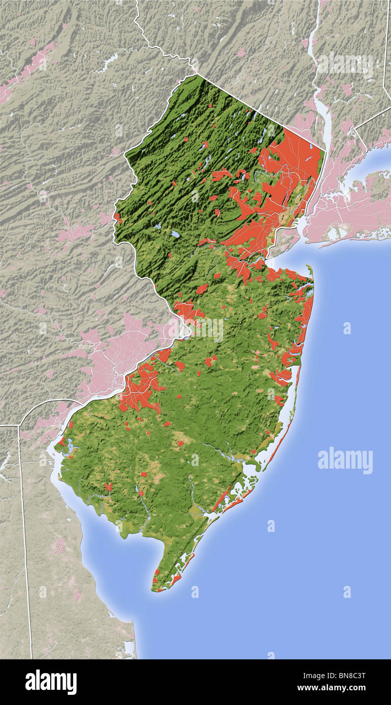 Nueva Jersey, Mapa en relieve sombreado. Foto de stock