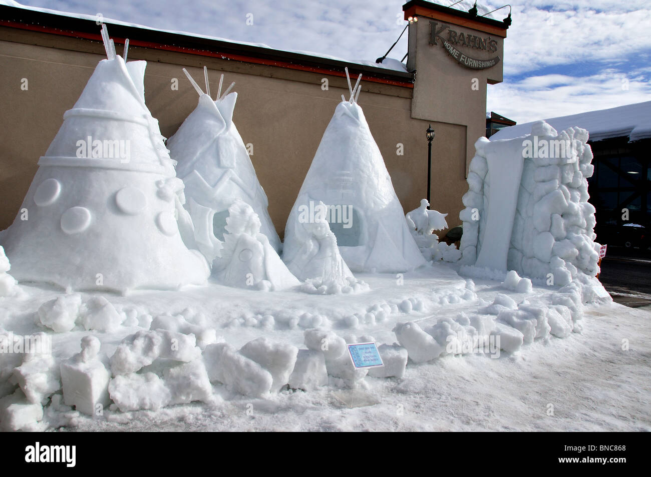 Estados Unidos, Idaho, McCall, una escultura de nieve para el Carnaval de Invierno McCall