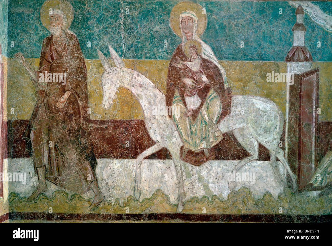 La Huida a Egipto, el artista desconocido, fresco, Francia, Brinay-sur-Cher, Saint Aignan Iglesia Foto de stock