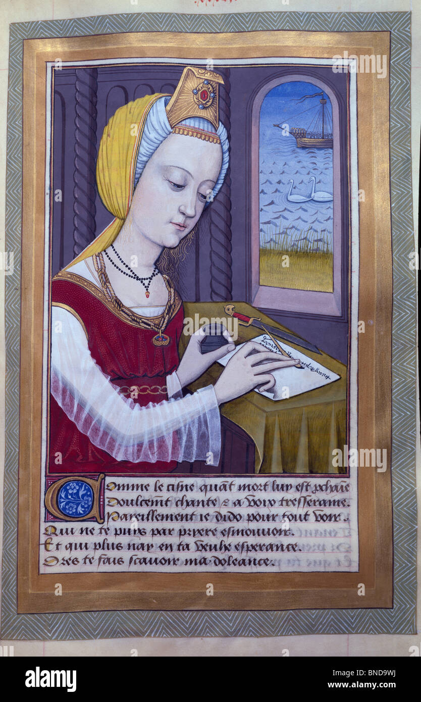 Retrato de una mujer manuscrito por Robert Testard, manuscrito, Francia, Paris, Bibliotheque Nationale Foto de stock