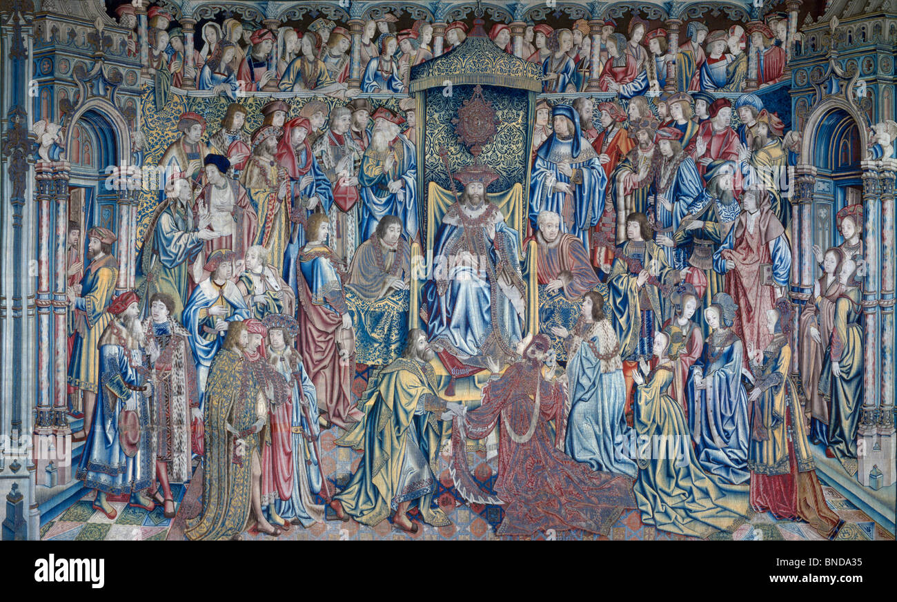 David y Betsabé (Betsabé, recibidos en la corte), tapices, Francia, Ecouen, Musee Nationale de la Renaissance Foto de stock
