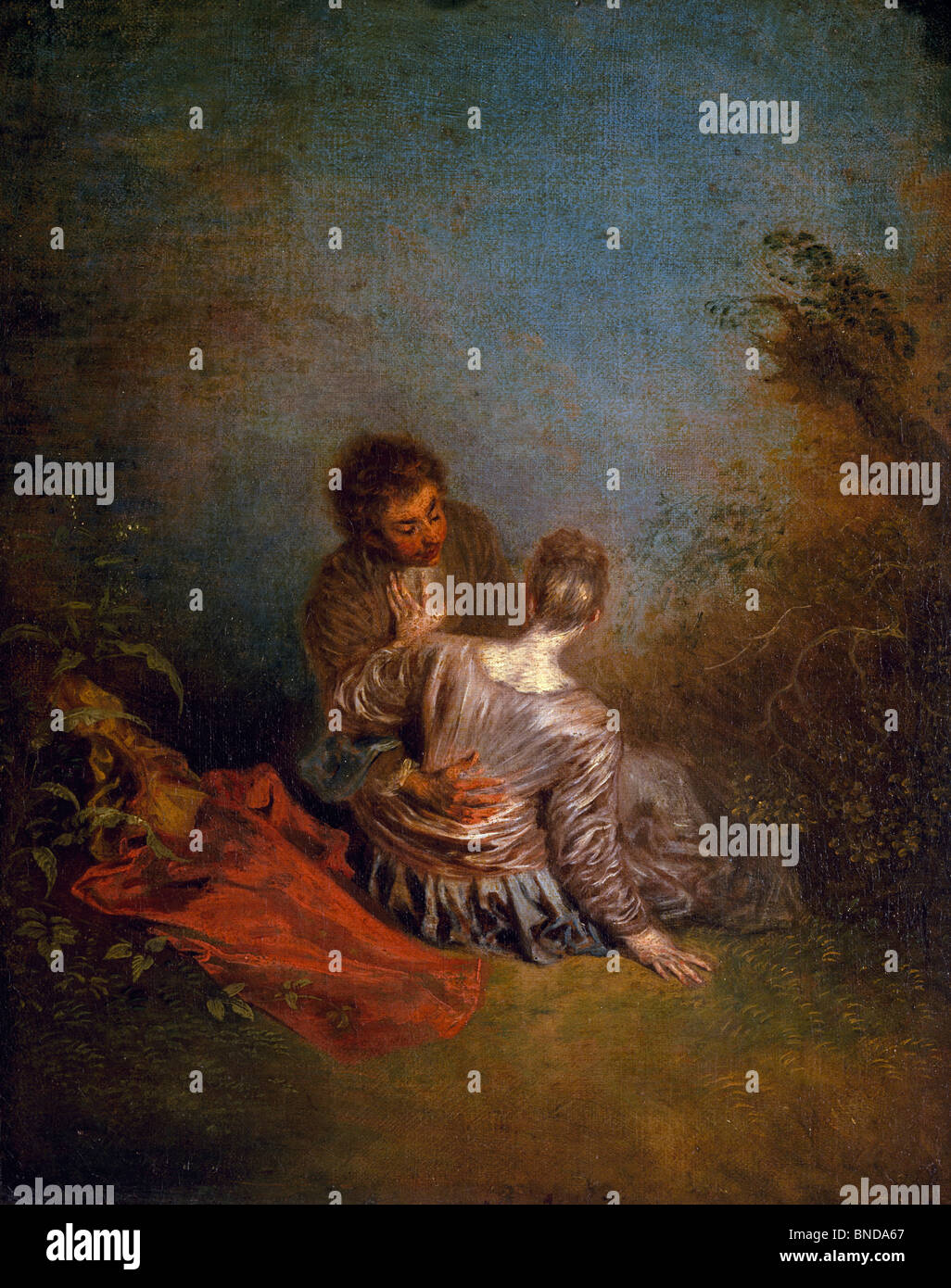 La equivocada previamente por Jean Antoine Watteau, (1684-172), del siglo XVIII, París, Musée du Louvre Foto de stock
