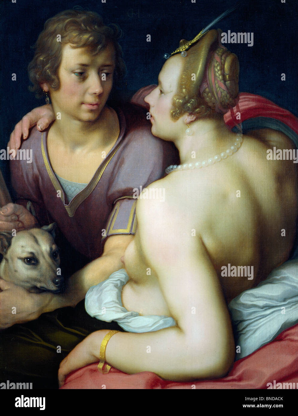 Venus y Adonis por Cornelisz van Haarlem, 1614, (1562-1638), Francia, Caen, Musee des Beaux-Arts Foto de stock