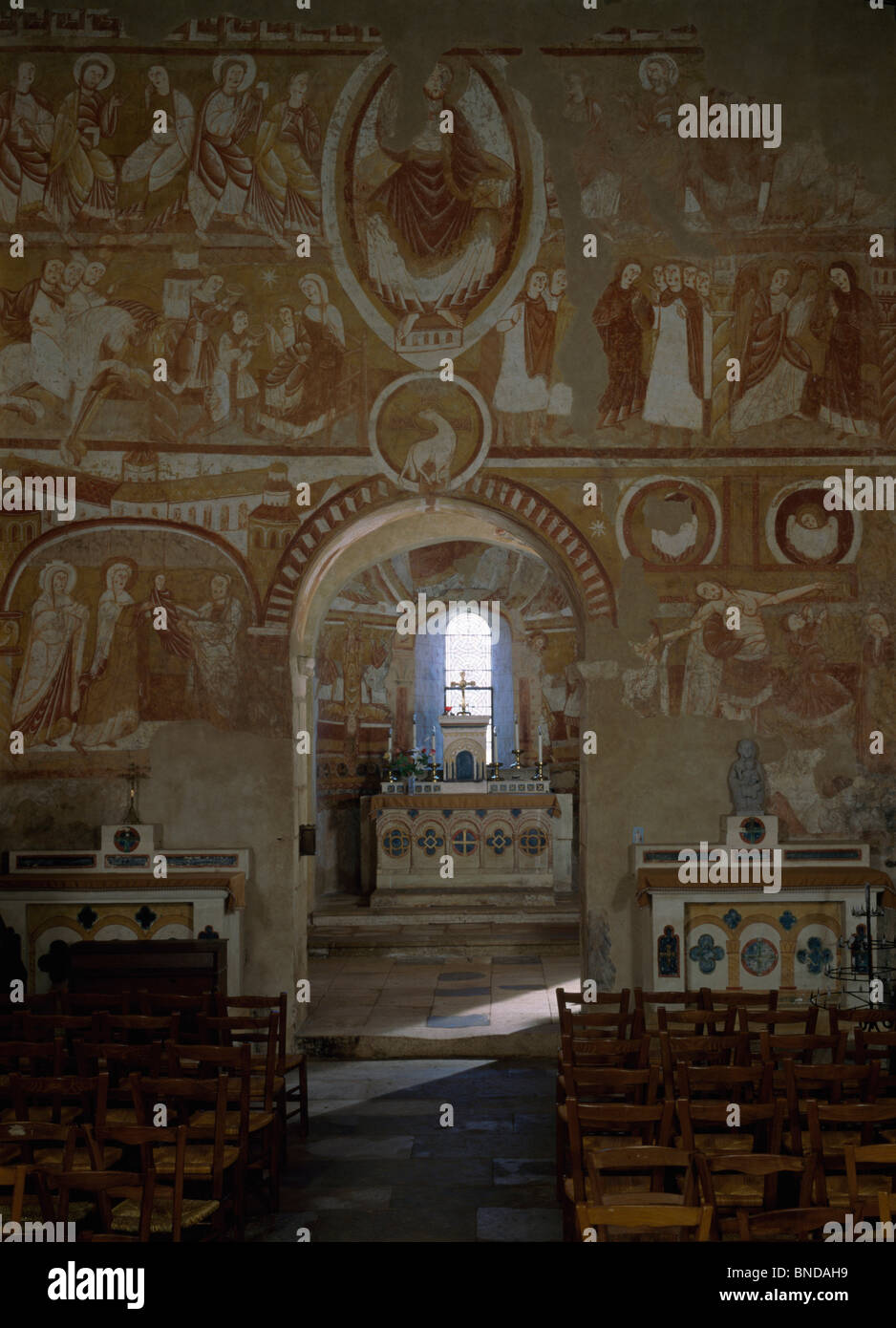 Francia, Paris, Saint Germain-Des-Pres, Oratorio de Theodulfe, escenas del Nuevo Testamento en el muro oriental de la nave y coro Foto de stock