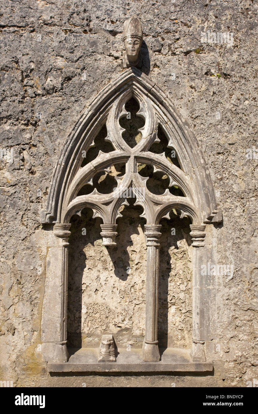 Cabeza tallada obispo Iglesia Kilfenora Burren Irlanda Foto de stock