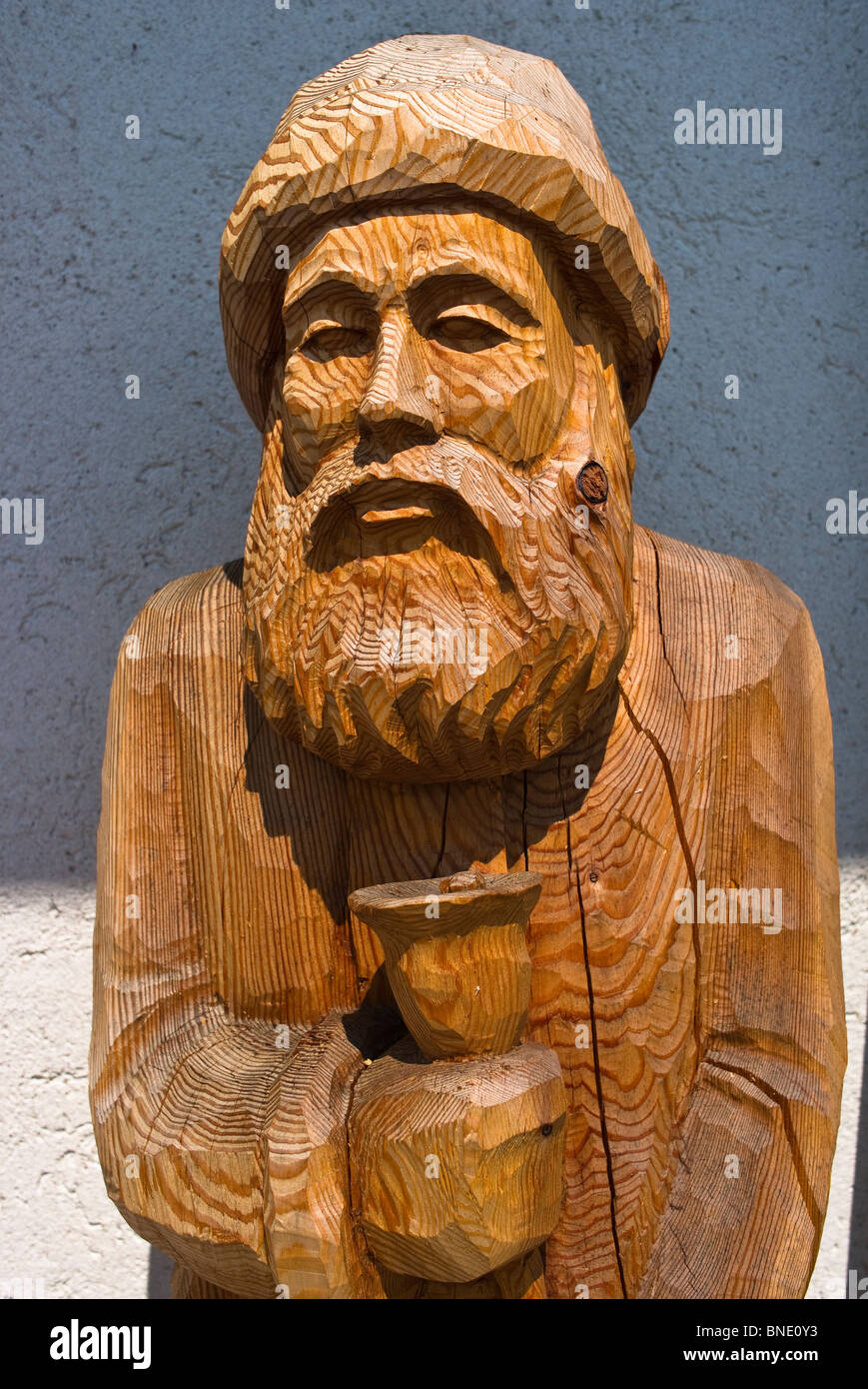 Tallado en madera de hombre barbado Foto de stock