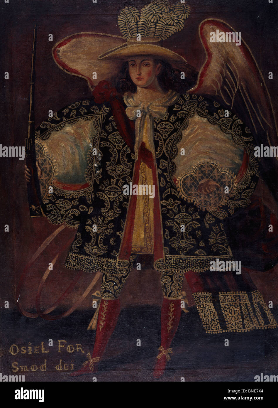 Angel Michael, desde Cuzco, Perú, óleo sobre lienzo, del siglo XVIII, colección privada. Foto de stock