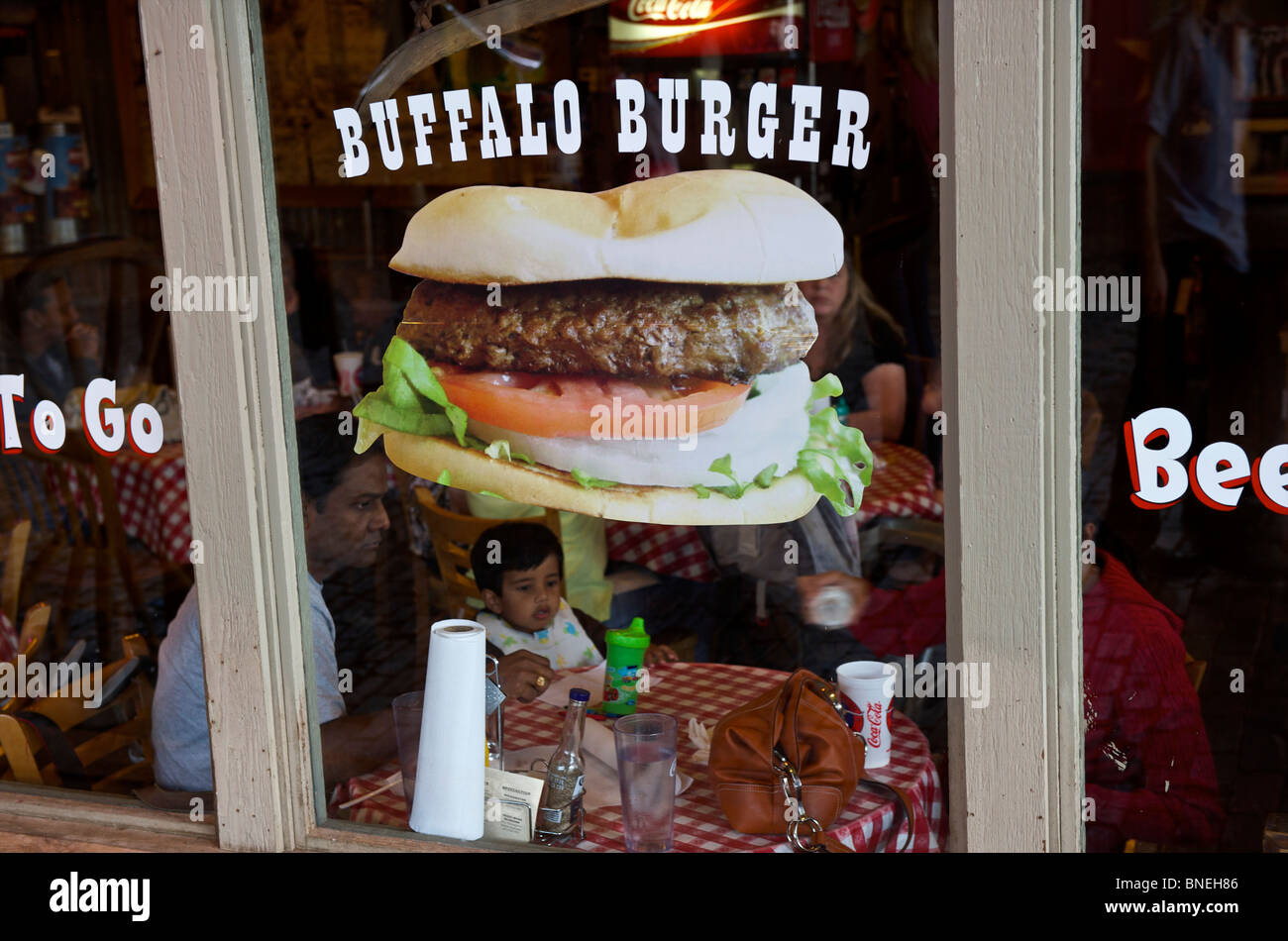 Vista de Buffalo Burger restaurant en Stockyards, Fort Worth, Texas, EE.UU. Foto de stock