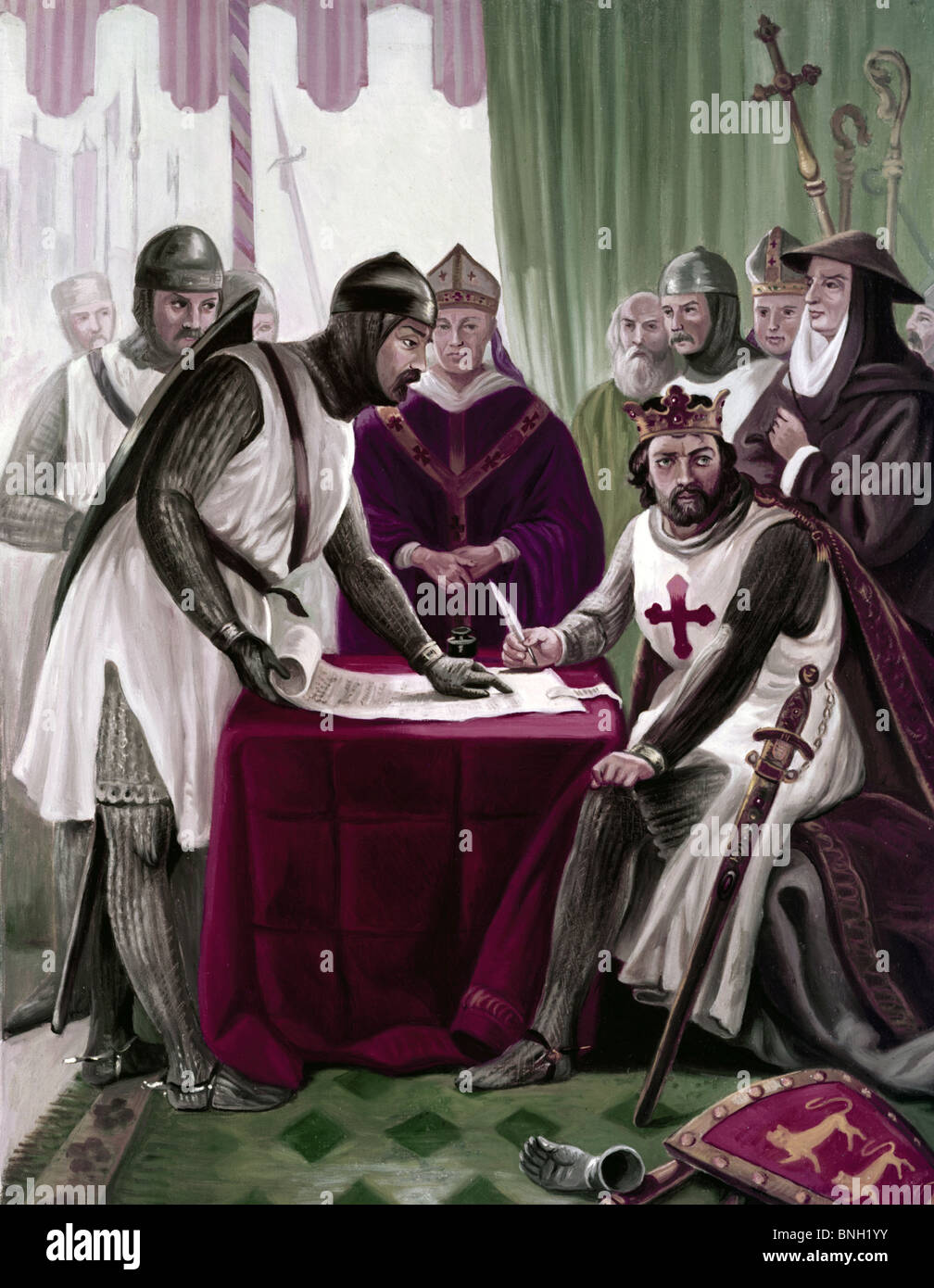 El rey Juan firma la Carta Magna, 1215, el artista desconocido Foto de stock