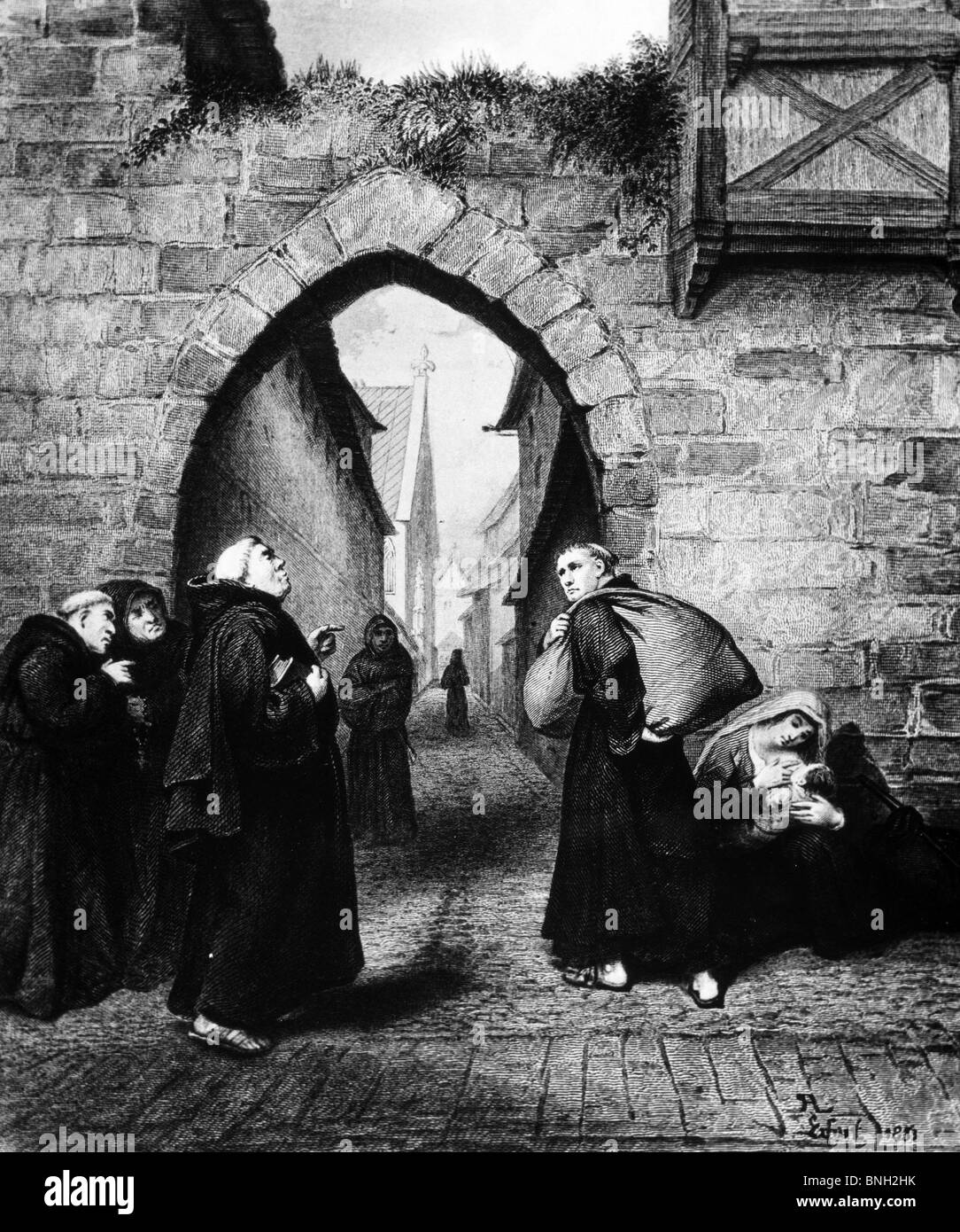 Aspectos destacados de la vida de Martin Lutero: la humillación, el otoño de 1505 por Pierre Antoine Labouchere, (1807-1873) Foto de stock