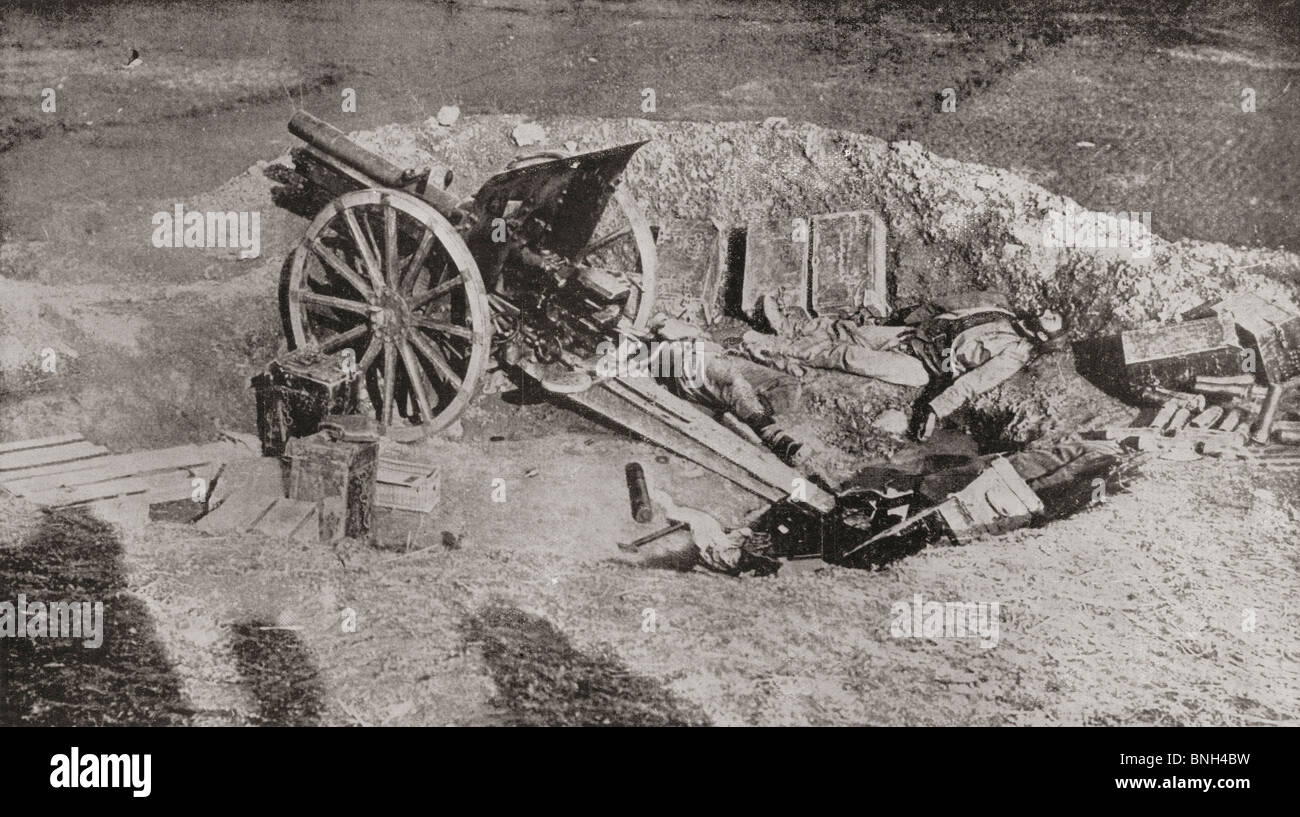 Una pistola de campo abandonado del ejército austríaco, después de su derrota por los serbios durante la I Guerra Mundial. Foto de stock