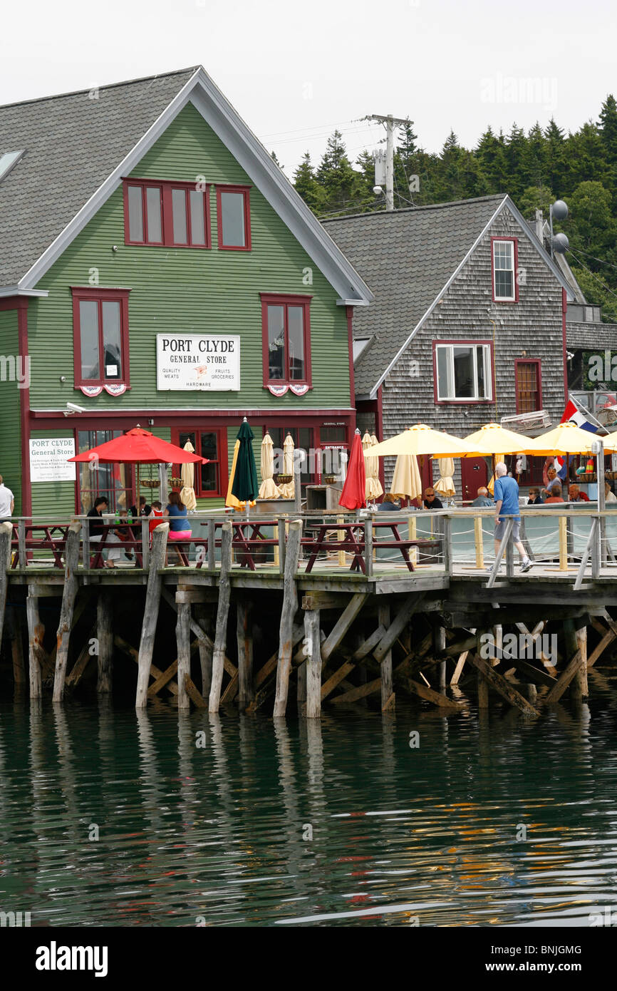 Puerto de la costa de Maine Clyde docks ferry atlántico costero de Nueva Inglaterra, EE.UU. Cafe Restaurant Foto de stock