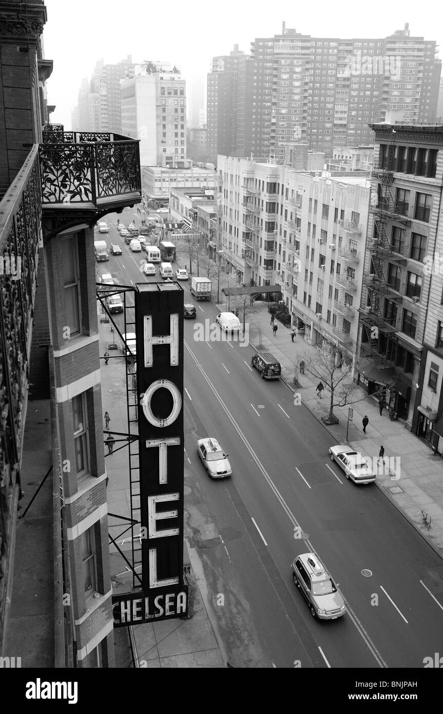 Chelsea Hotel 222 W 23rd Street Manhattan Chelsea hotel de Nueva York, EE.UU. firman calle ciudad urbana estadounidense de viajes Foto de stock