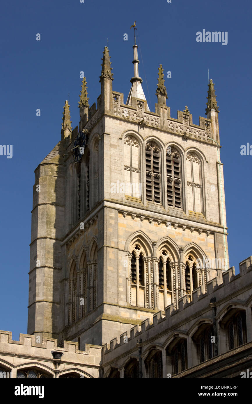 La torre de la iglesia de Santa María la Iglesia virgen, Melton Mowbray, Leicestershire, Inglaterra, Reino Unido. Foto de stock