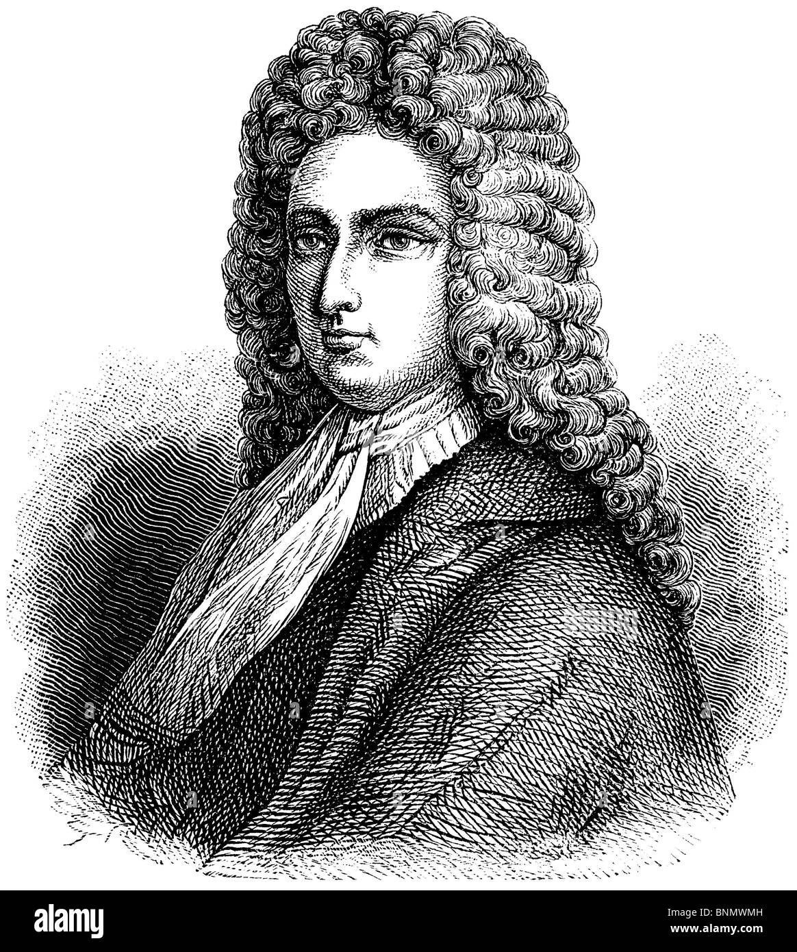 Daniel Defoe um (1660-1731), escritor inglés, periodista y redactor Foto de stock