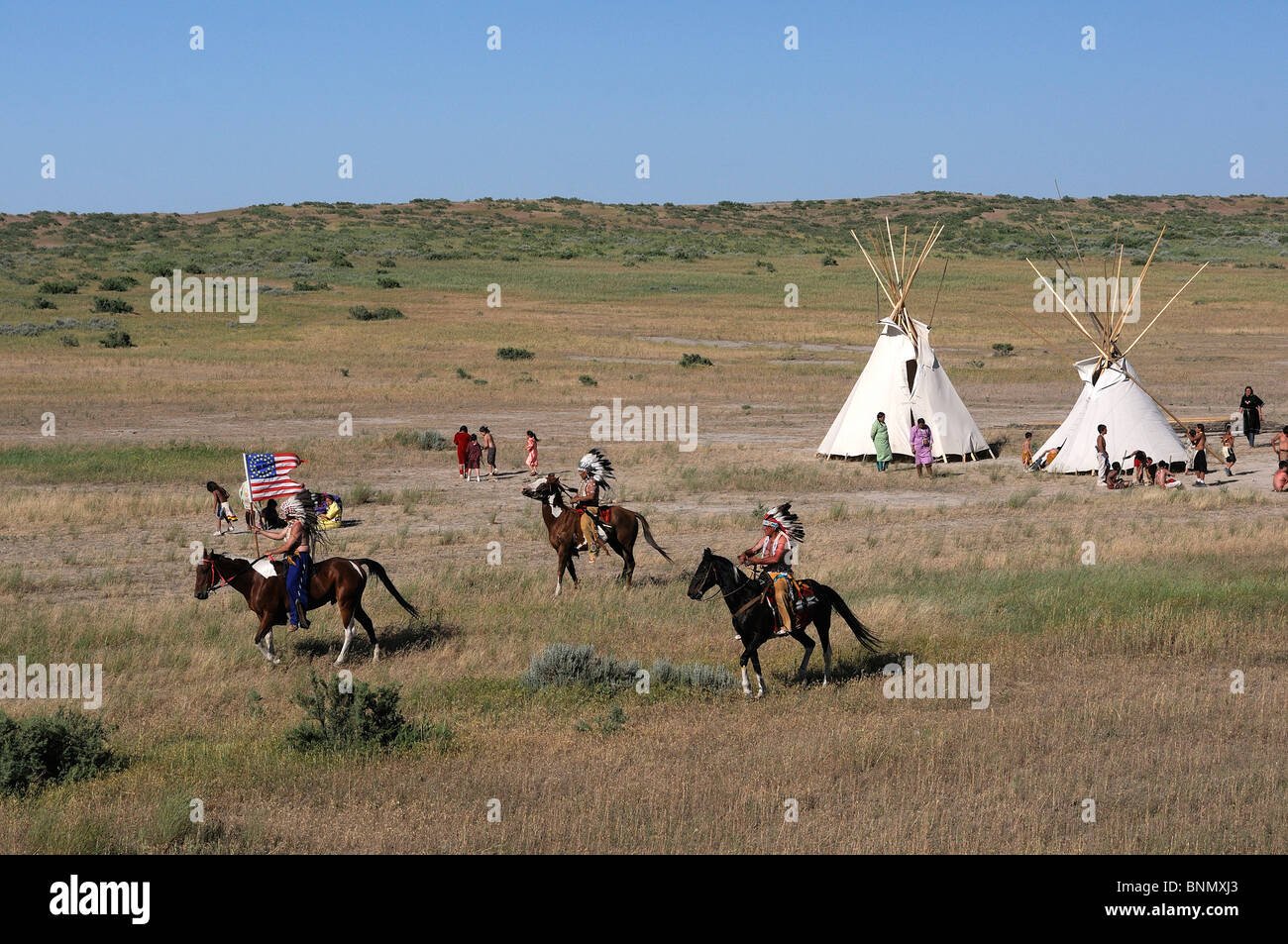 Custer's Last Stand wild west recreación ningún modelo de liberación de Hardin en Montana indios de EE.UU. Foto de stock