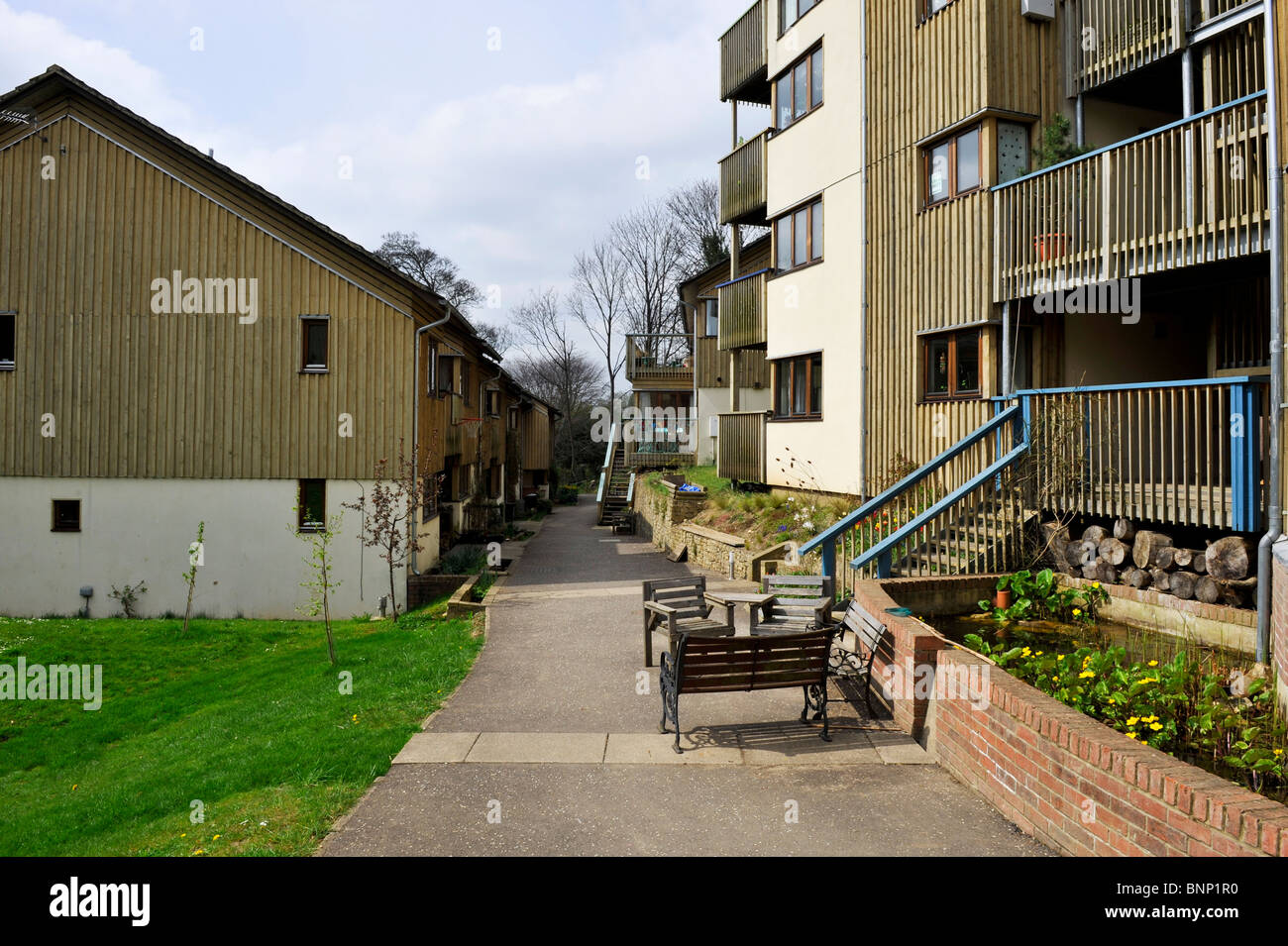 Springhill Eco-Housing, cohousing, vivienda social comunitaria. Stroud Gloucestershire. Inglaterra, Reino Unido. Foto de stock