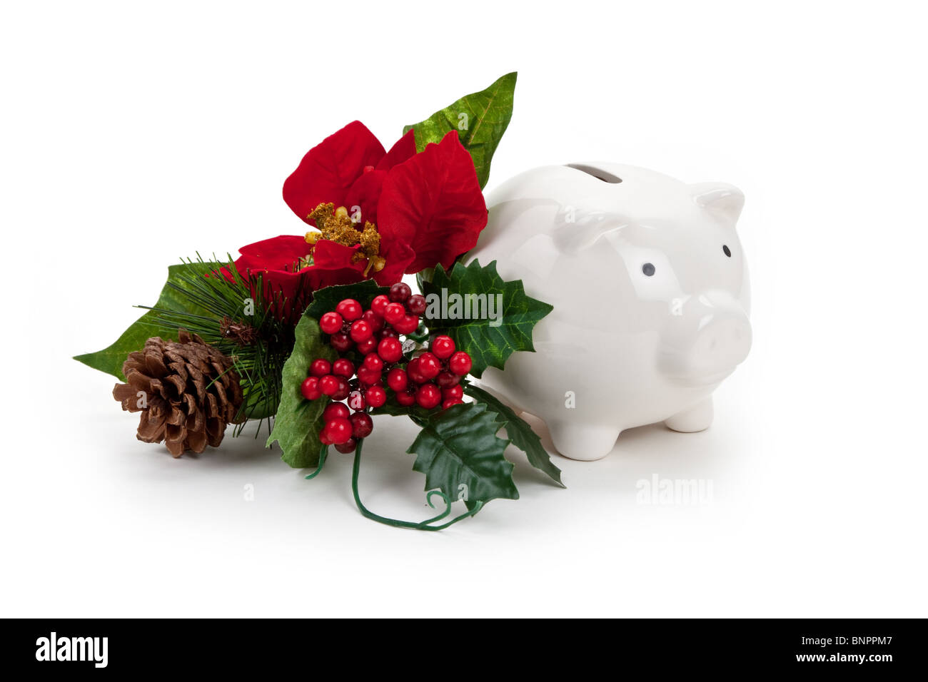 Decoración de Navidad y la hucha, concepto de finanzas domésticas Foto de stock
