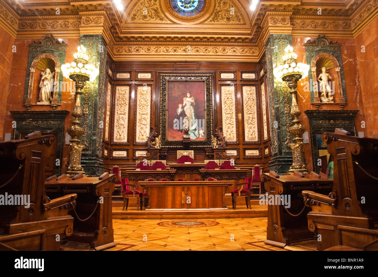 Salón de la Reina Regente el Ayuntamiento de Barcelona, Cataluña, España Foto de stock