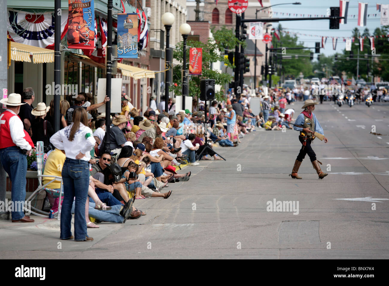 Desfile en el centro de la ciudad de Cheyenne, Wyoming, durante los días de la frontera celebración anual. Foto de stock