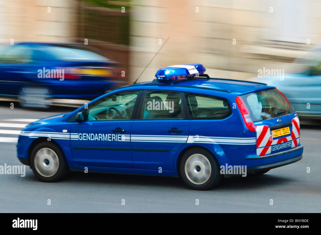 Icono redondo coche policia azul Stock Illustration