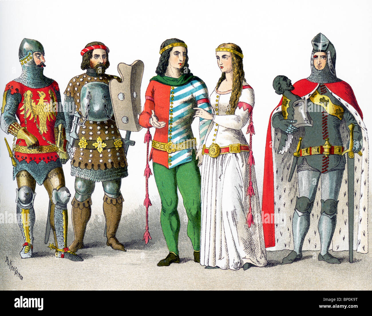 Las cifras son alemanes (1350 a 1400): dos caballeros en traje de batalla,  hombre de rango, mujer de rank, caballero en traje de batalla Fotografía de  stock - Alamy