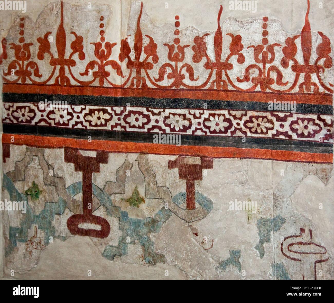 Perú, una original decoración mural del C xv templo Inca en el Qorikancha, que fue destruida por la conquista española. Foto de stock