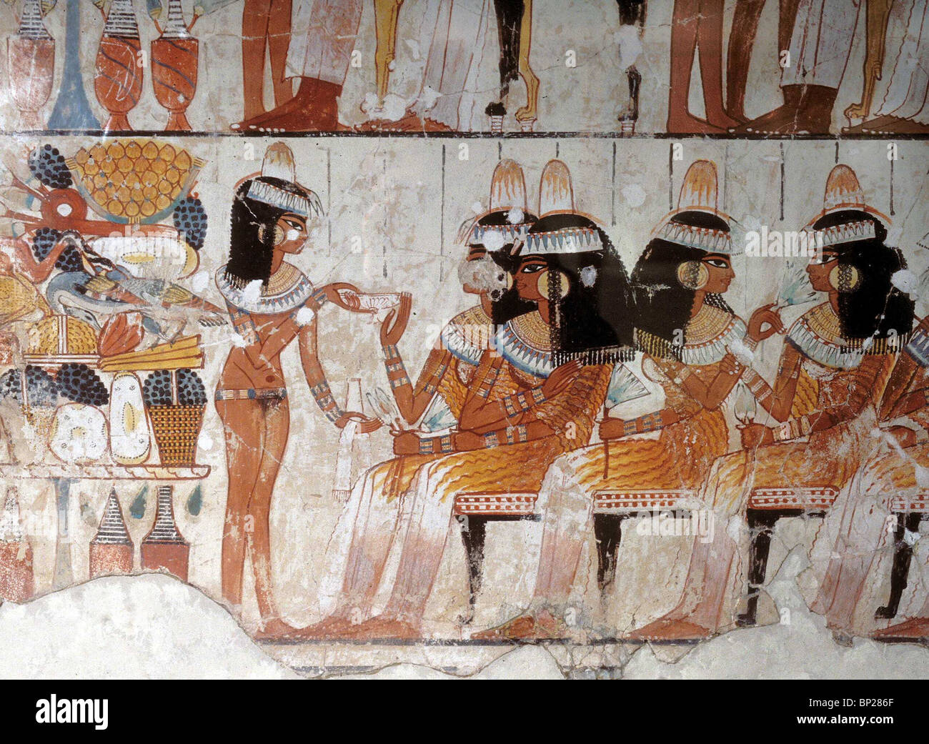 1890. Las damas de la Corte en un banquete, la pintura de la pared de la tumba de PASHED, el período RAAMSEID Foto de stock