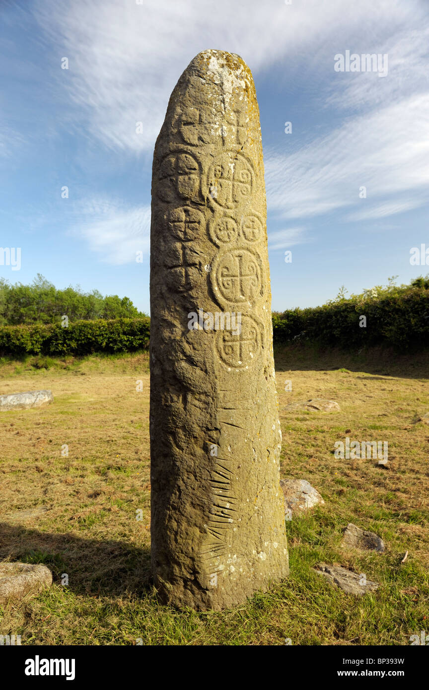 Pilar Kilnasaggart piedra en la temprana cristiana celta monástico sitio cerca de Jonesboro, Condado de Armagh, Irlanda del Norte, REINO UNIDO Foto de stock