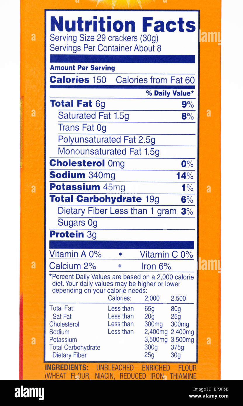 La etiqueta de datos de nutrición de una caja de galletas Fotografía de  stock - Alamy