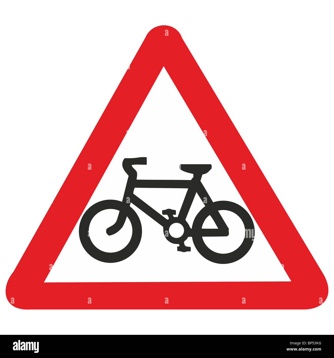 Señal de carretera uk ruta ciclo carril bici los ciclistas por delante Foto de stock