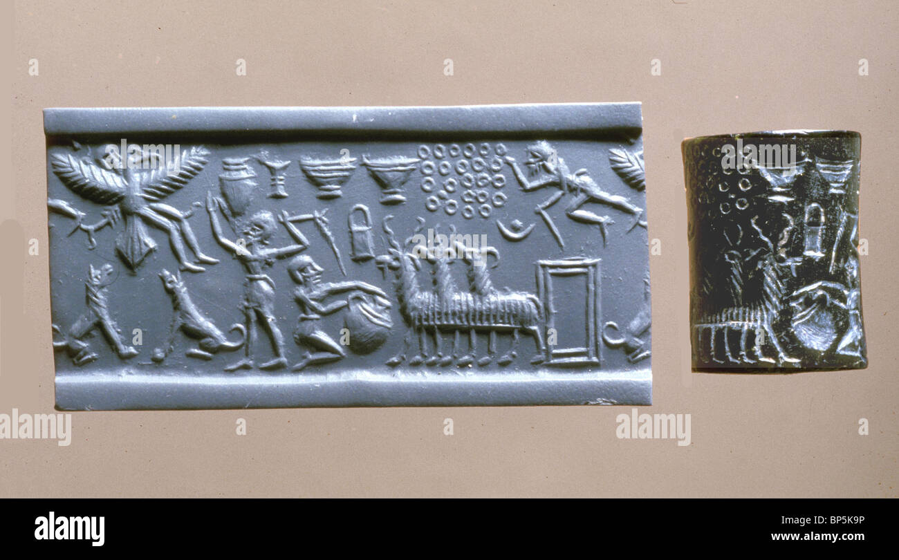 Junta de cilindro serpentina Mesopotamia: tarde acadio periodo 2254-2154 A.C. La junta del cilindro representando Etana primer Rey después de la Foto de stock