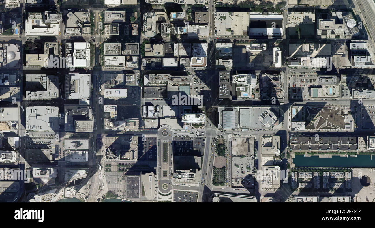 Ver mapa aéreo sobre el centro de Chicago, Illinois, Foto de stock
