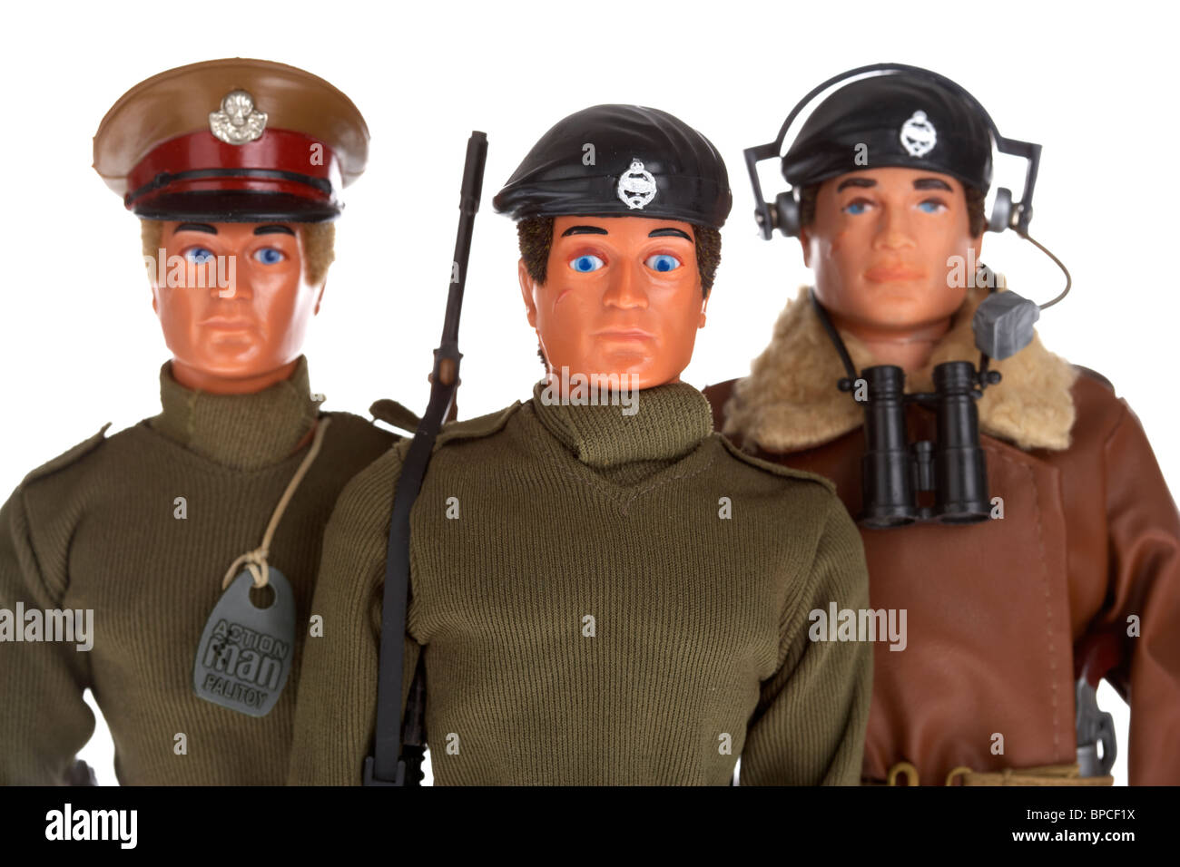 Colección vintage hombres de acción incluyendo soldado básico hablando Comandante y Comandante de tanque Foto de stock
