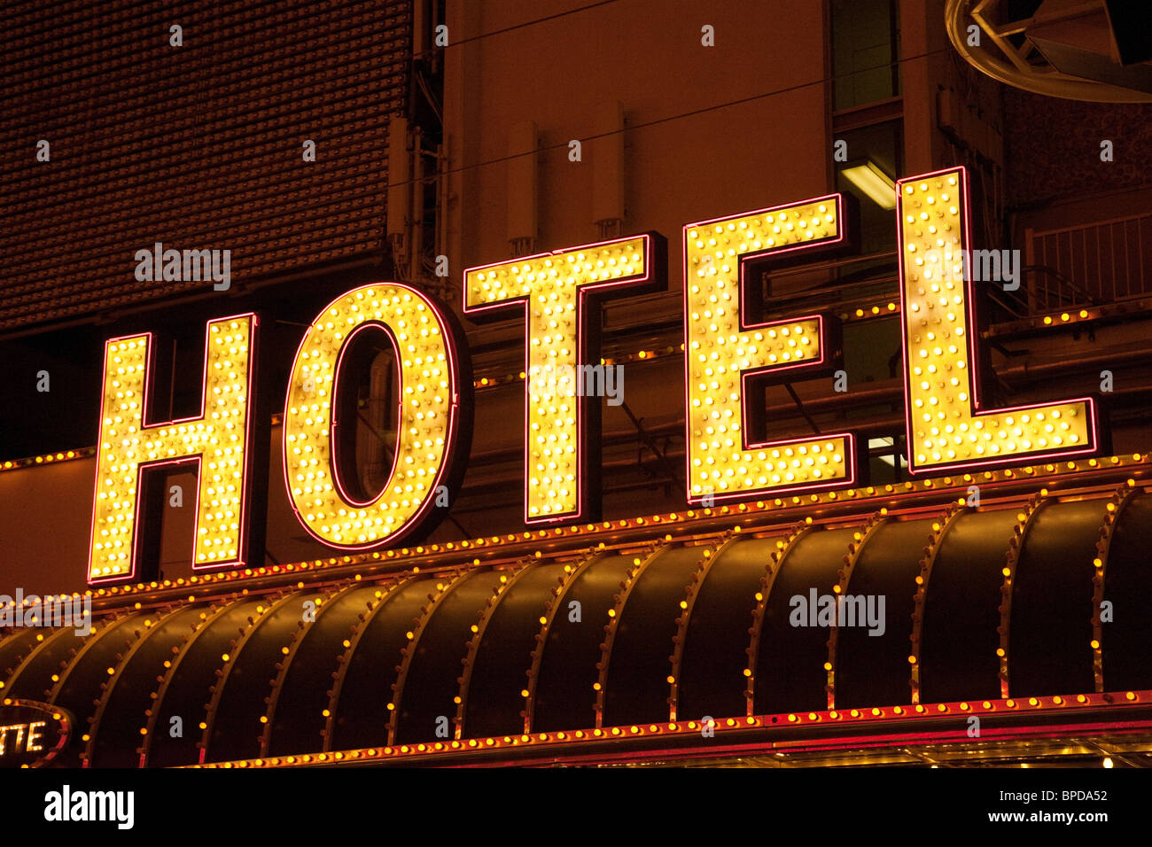 Hotel signo de neón, Las Vegas, Nevada, EE.UU. Foto de stock