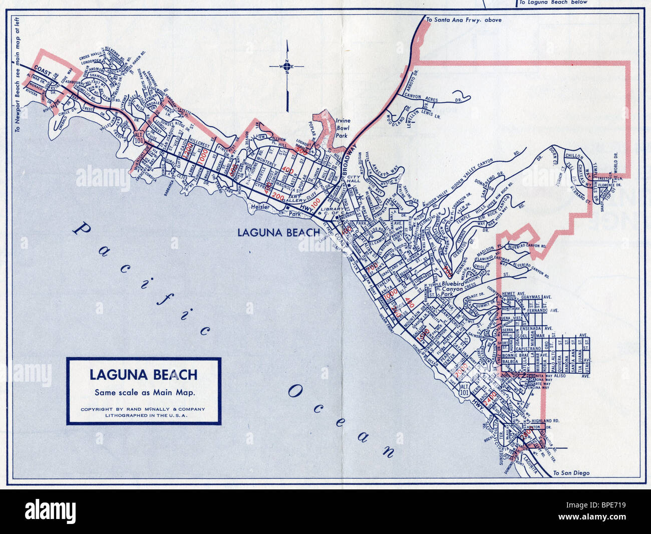 Mapa antiguo de Laguna Beach Foto de stock