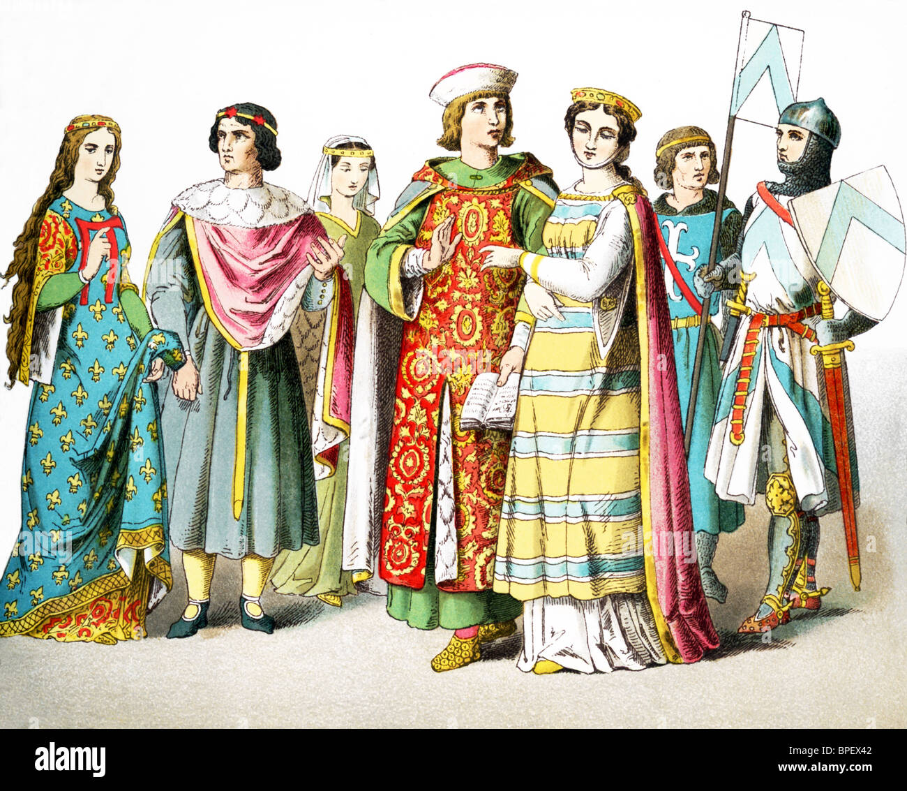 Las cifras representan el pueblo francés en A.D. 1200t: Princesa, hombre de  rango, dama de rango, hombre de rango, la princesa, dos caballeros  Fotografía de stock - Alamy