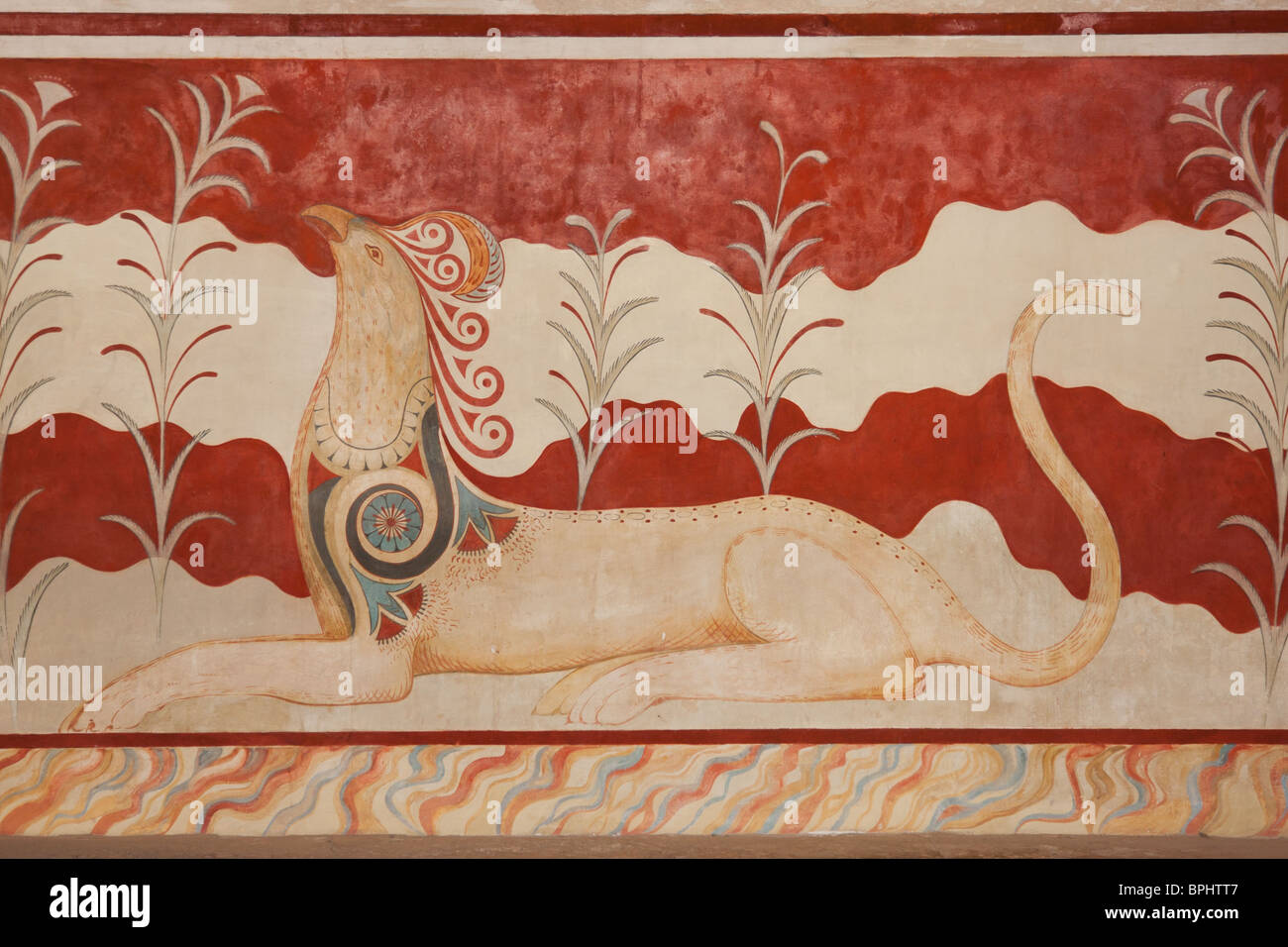 Detalles de la sala del trono en el sitio arqueológico de Knossos en