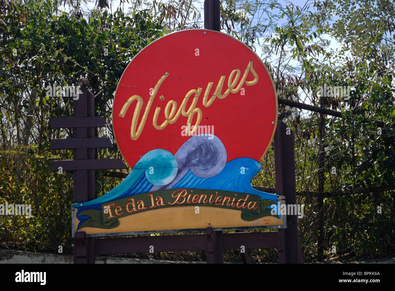 Cartel de bienvenida de Vieques, Puerto Rico Foto de stock