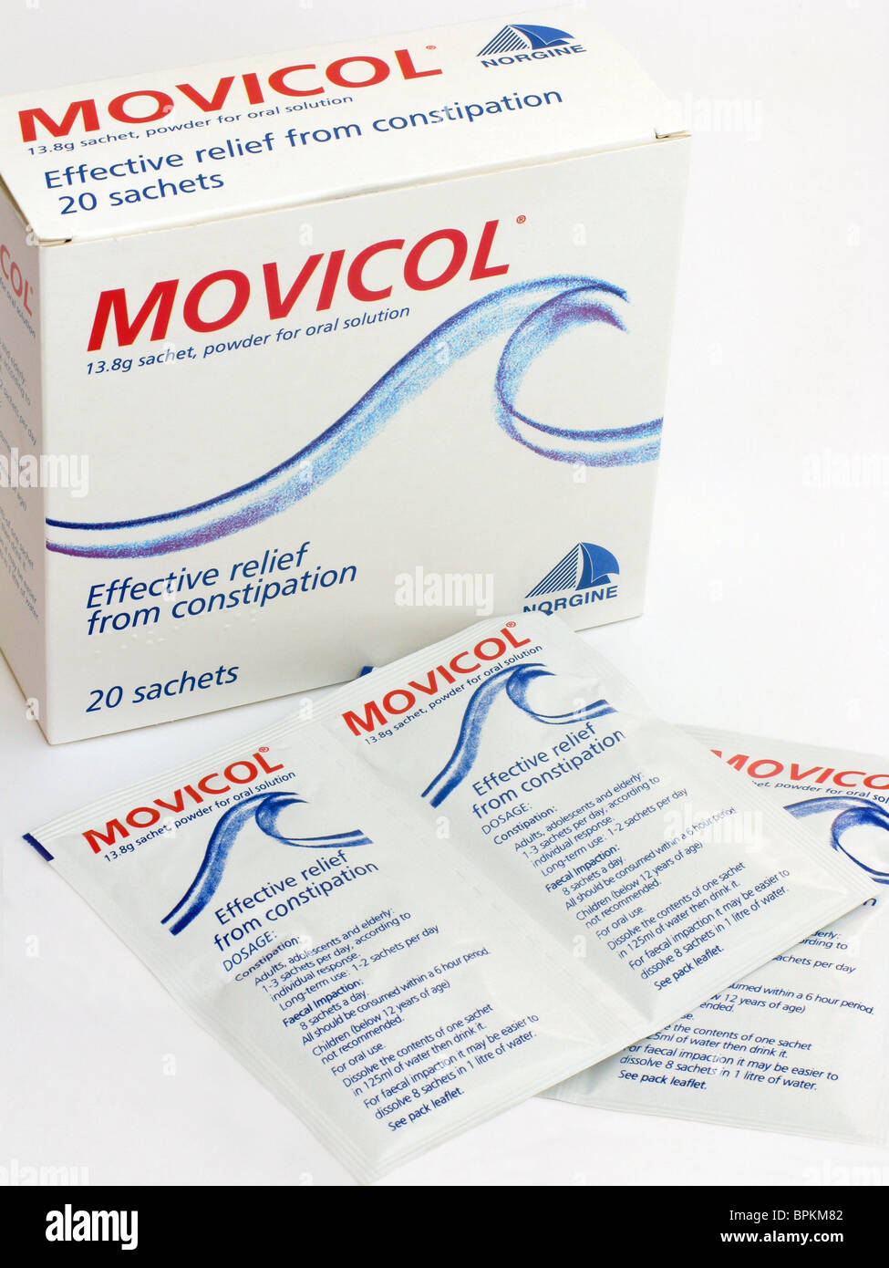 La solución oral de Movicol bolsitas, un laxante para el estreñimiento y la  impacción fecal Fotografía de stock - Alamy