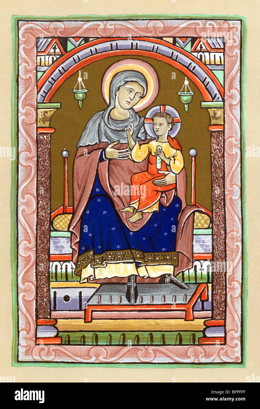 Ilustración en color; la Virgen y el niño; facsímil de la Westminster salterio Foto de stock