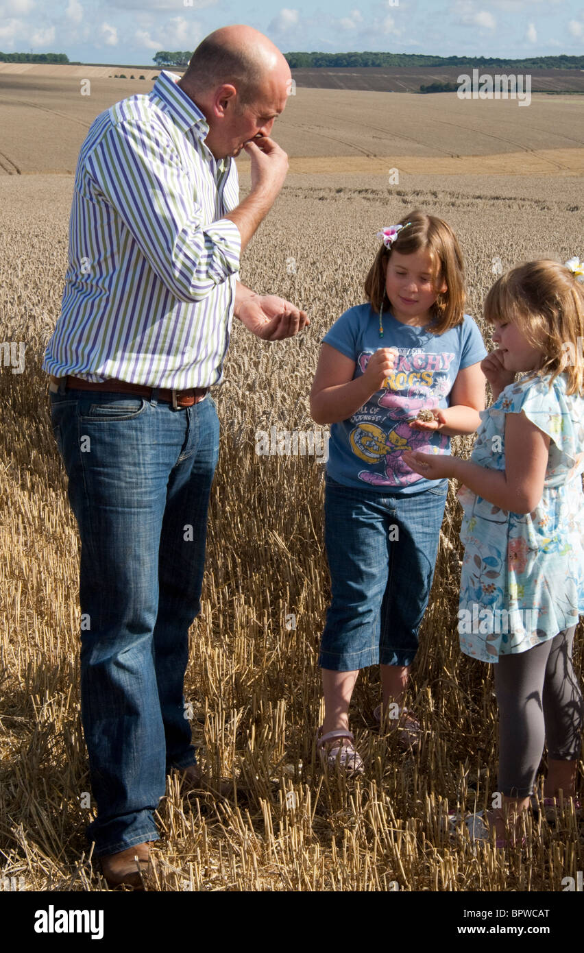 Enseñar a los niños acerca de agricultores de trigo, harina de donde proviene. Foto de stock