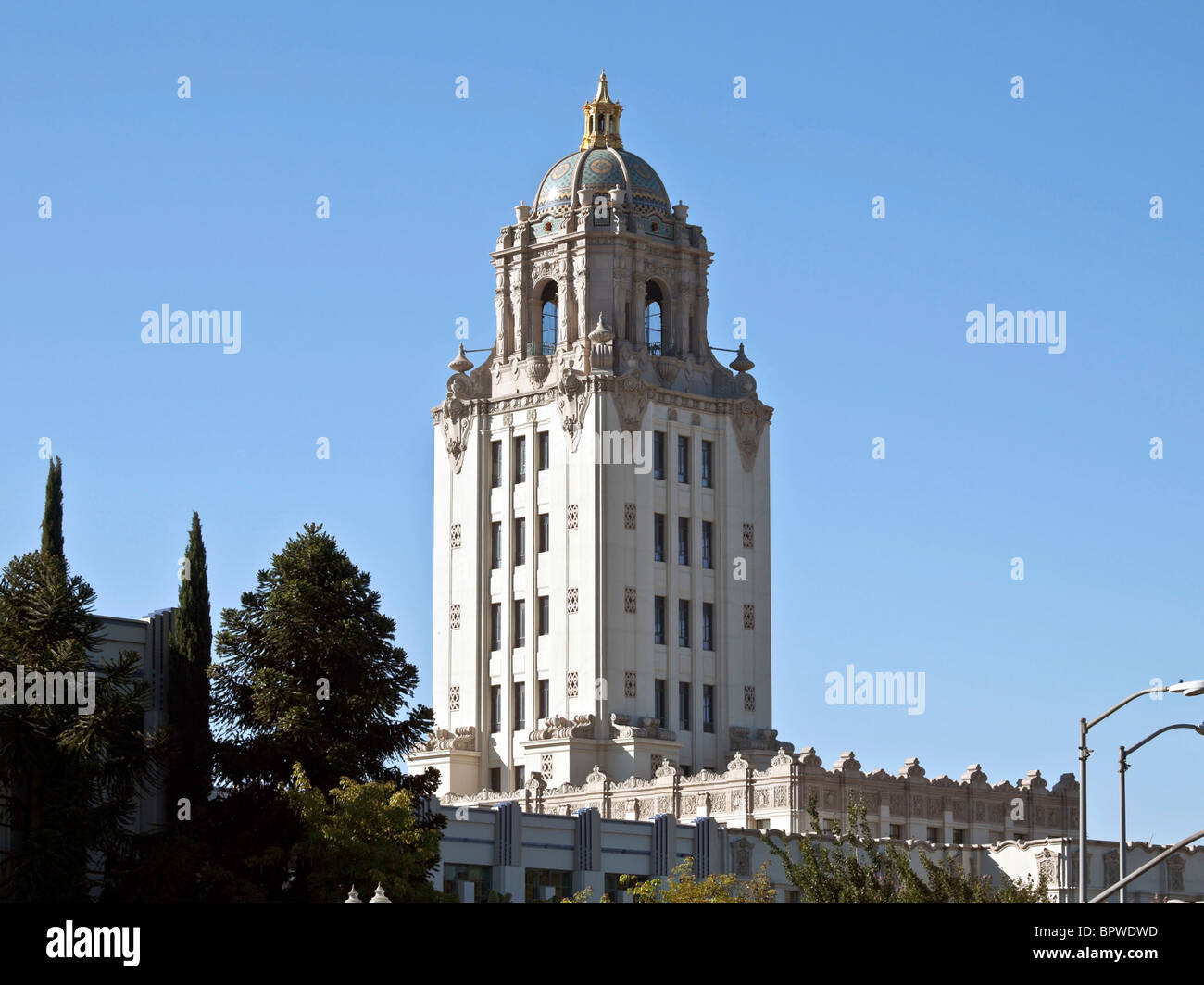 Landmark Tower de Beverly Hill del histórico edificio del ayuntamiento. Foto de stock