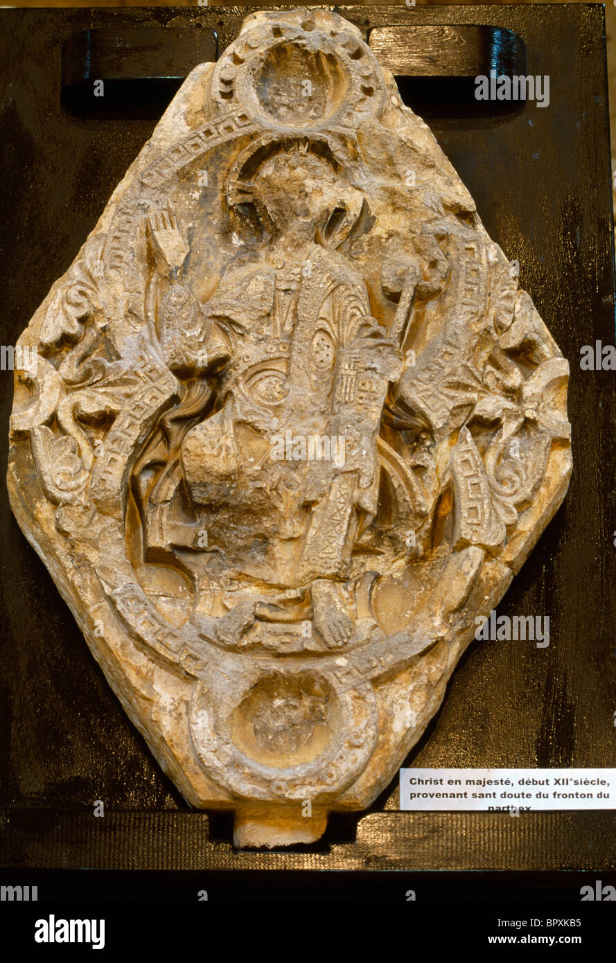 St Guilhem le Desert Francia Languedoc-rosellón alivio del Cristo en majestad del siglo XII (12ª Siglo) Foto de stock