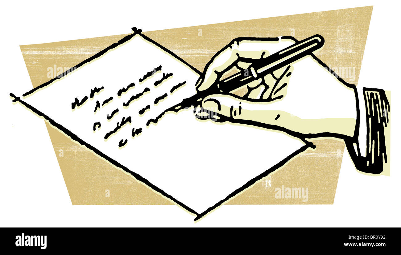Un dibujo de una mano escribiendo una carta Fotografía de stock - Alamy