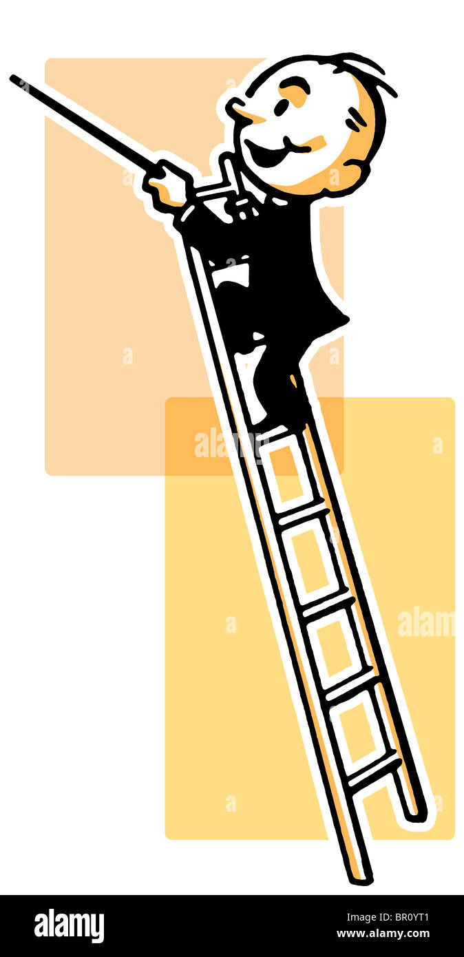 Un Estilo De Dibujos Animados El Dibujo De Un Conductor Alto De Una Escalera Fotografia De Stock Alamy