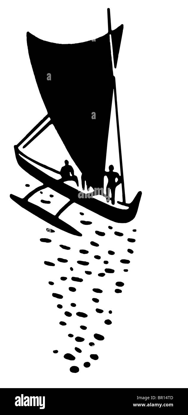 Una versión en blanco y negro de una ilustración de un bote de vela Foto de stock