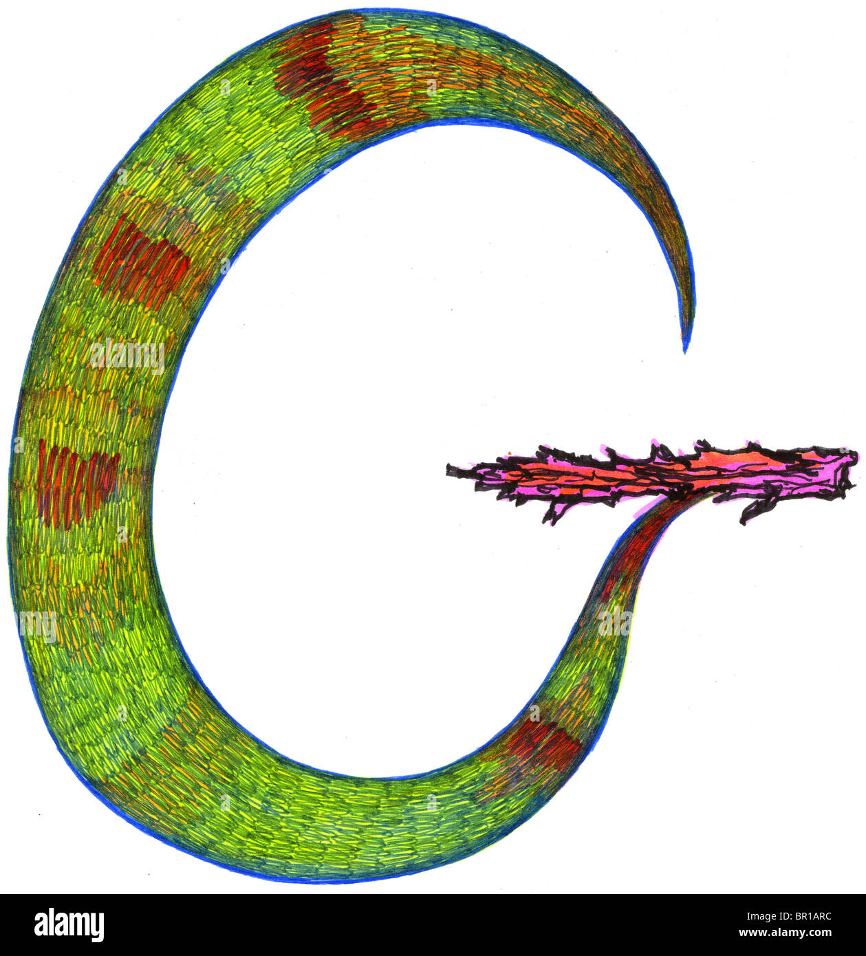 La letra g se asemeja a una planta con una hoja larga Fotografía de