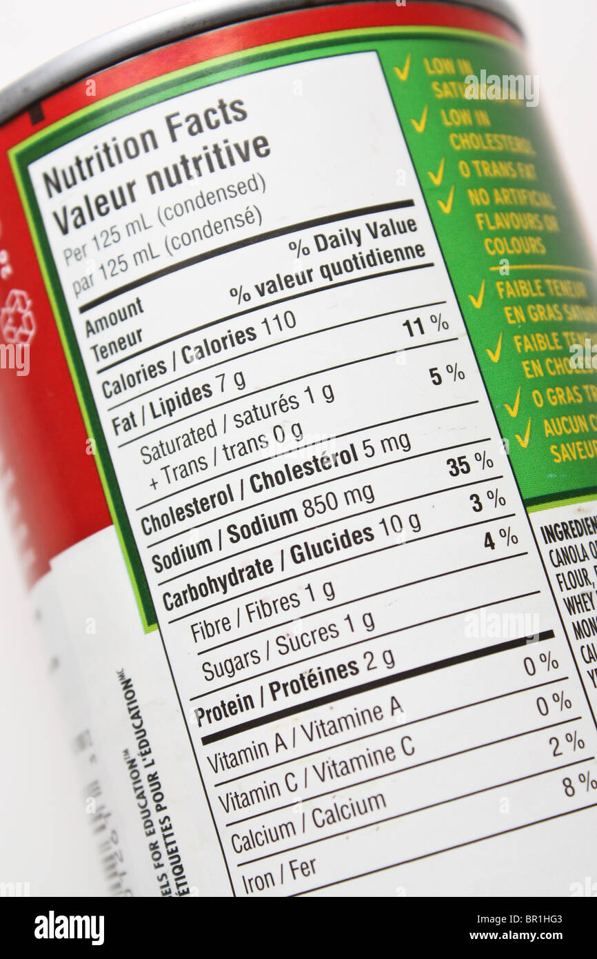 La etiqueta nutricional sopa enlatada Fotografía de stock Alamy