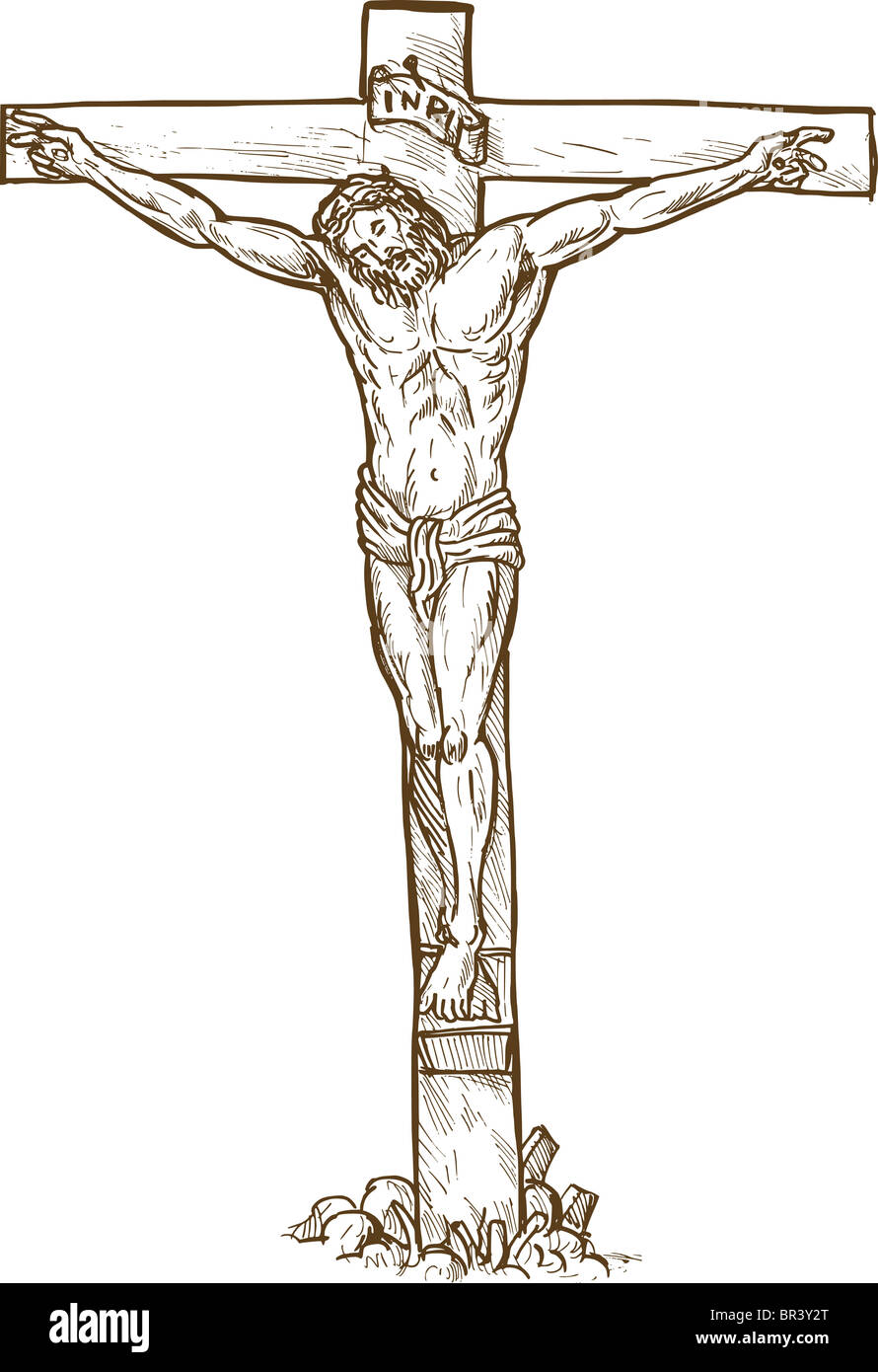 Dibujadas a mano dibujo ilustración sketch de Jesucristo clavado en la cruz Fotografía de stock - Alamy